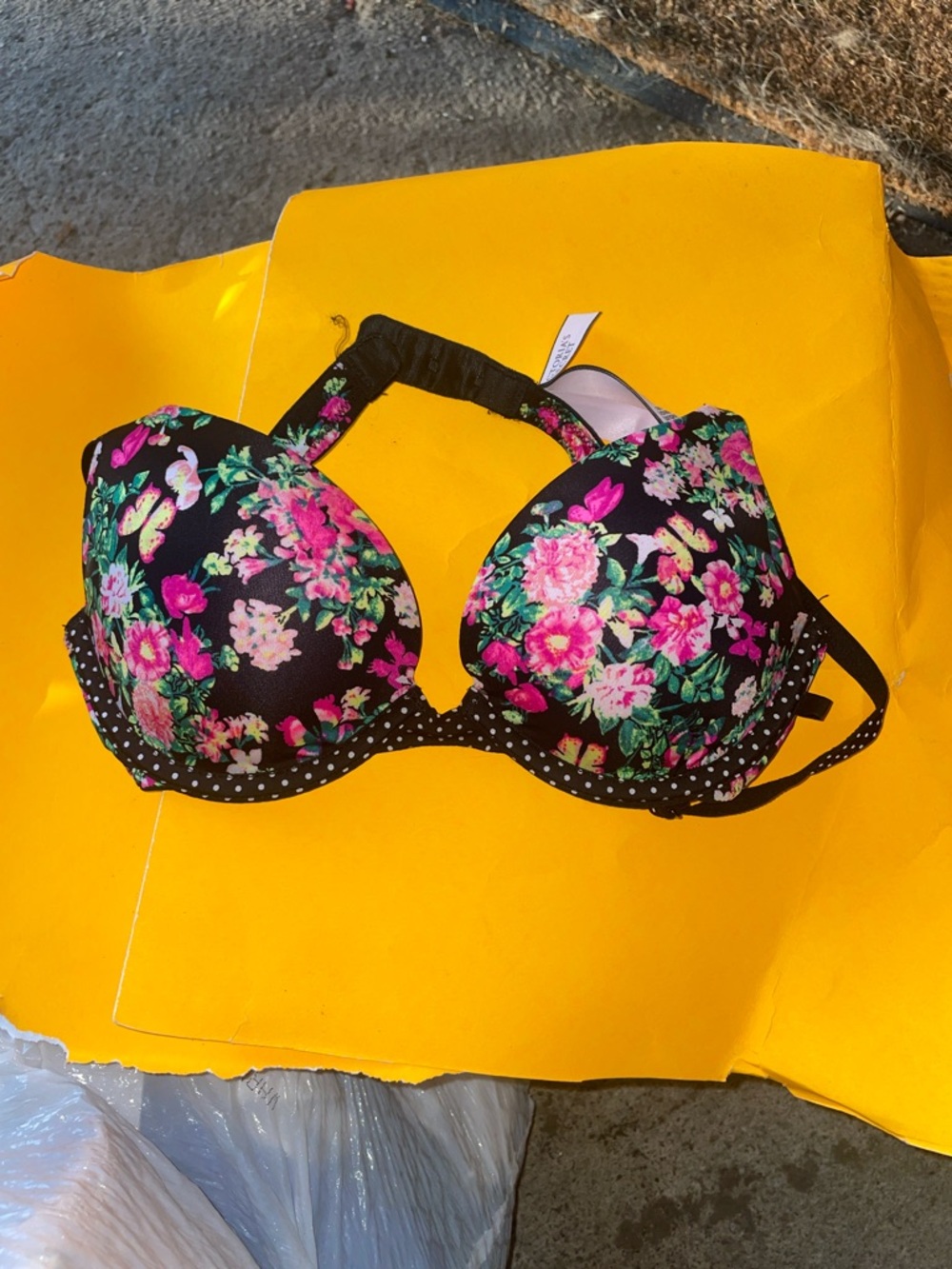 Floral Push-Up Bra with Polka Dot Trim